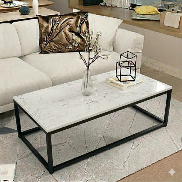 Modern Marble Top Coffee Table with Gold Metal Frame Rectangular Center Table Rectangular Coffee Table Stylish Furniture Home Decor Table for Living Room, Stylish Sofa Table (Black White)