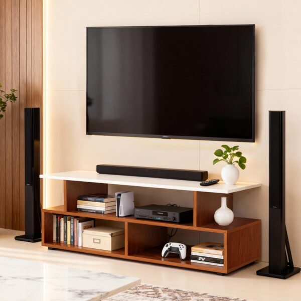 ABOUT SPACE TV Stand - Engineered Wood TV Showcase with Foot Pad Entertainment Console Shelf Storage for Set Top Box, Decor, Books for Living Room TV Unit - Oak Red(L 101 x B 40.5 x H 41 cm)