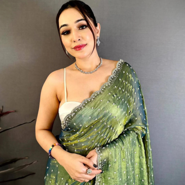 Royal Pearl Zircon Embellished Saree